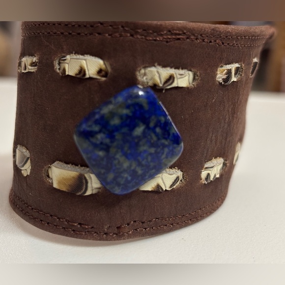Hand Crafted Jewelry - New Hand Crafted Brown Leather Bracelet with Blue Stone
